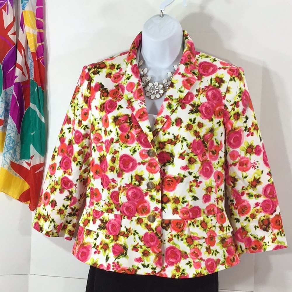 Ann Taylor bright floral peplum blazer 8